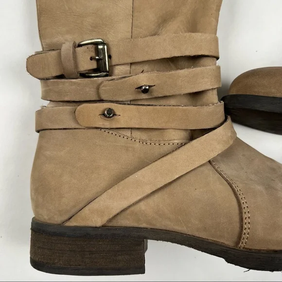 Steve Madden - Adriian Boot - Tan Low Heel Riding Boots w/ Wrap Around Buckle - Picture 5 of 12